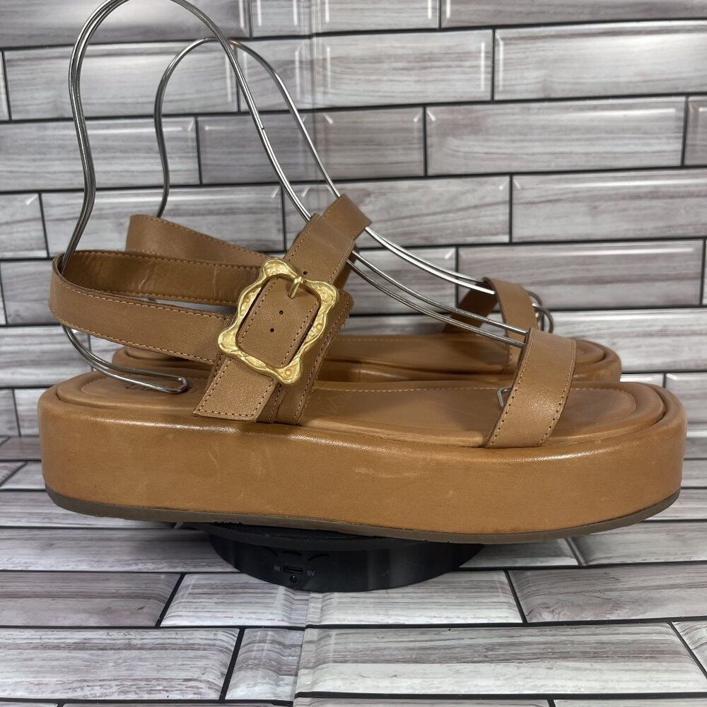 Schutz Women's Brown Leather Wavy Ankle Strap Platform Sandal Shoe Size 9.5-NEW